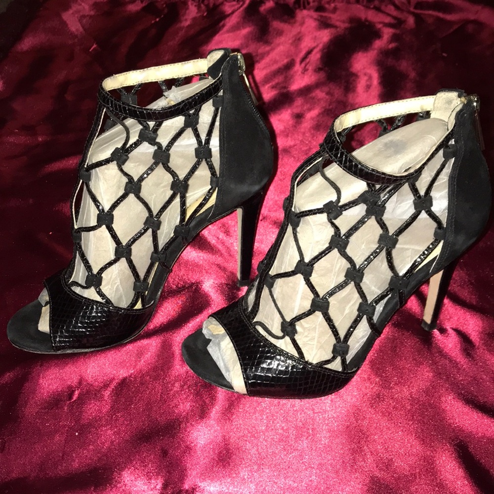 Black braided front peep toe booties